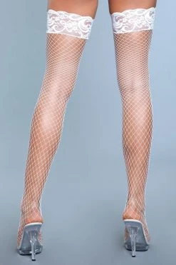 Be Wicked Amber Lace Top Fishnet Thigh Highs White Hosiery