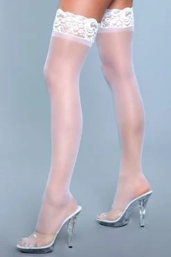 Be Wicked Hosiery Lace Over It Thigh Highs White