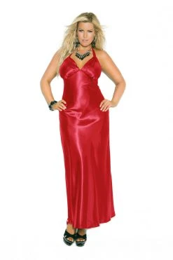 Elegant Moments Plus Size Lingerie Satin Sleepdress Gown
