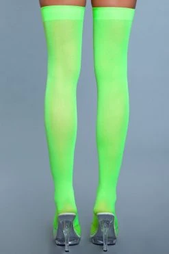 Be Wicked Opaque Nylon Thigh Highs Neon Green Hosiery