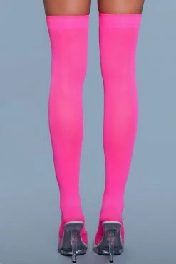 Be Wicked Opaque Nylon Thigh Highs Neon Pink
