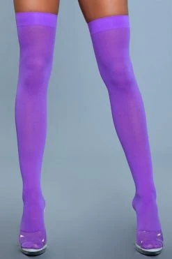 Be Wicked Opaque Nylon Thigh Highs Purple Hosiery