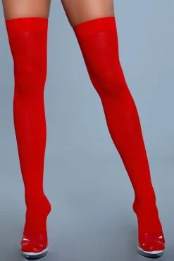 Be Wicked Opaque Nylon Thigh Highs Red