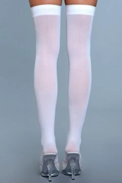 Be Wicked Opaque Nylon Thigh Highs White Hosiery