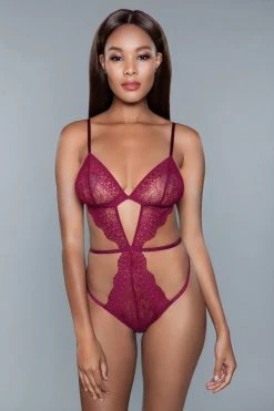 Be Wicked Jacklyn Lace Teddy Burgundy LINGERIE