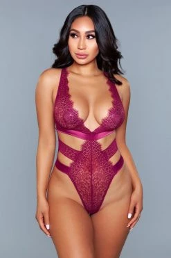 Be Wicked LINGERIE Llana Banded Teddy Burgundy