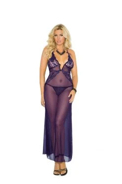 Elegant Moments Plus Size Lingerie Dark Purple Gown