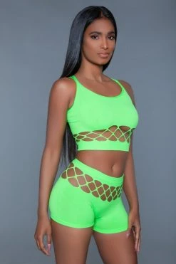 Be Wicked Neon Green Palmer Short And Top Set