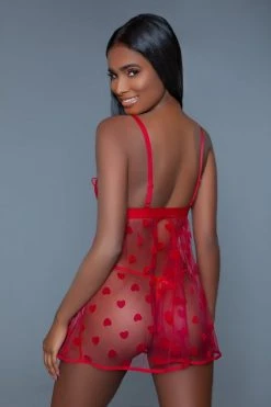 Be Wicked Red Hearts Valentine Babydoll LINGERIE