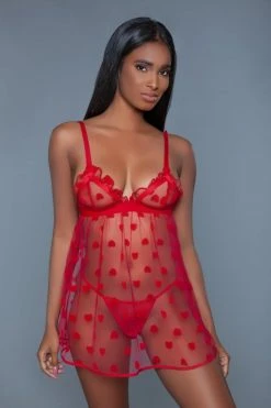 Be Wicked Red Hearts Valentine Babydoll LINGERIE