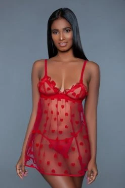 Be Wicked Red Hearts Valentine Babydoll LINGERIE