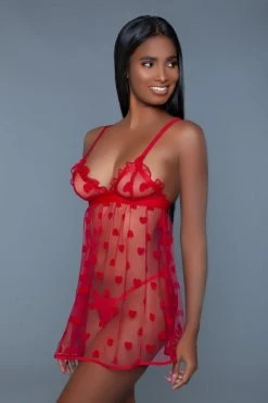 Be Wicked Red Hearts Valentine Babydoll LINGERIE