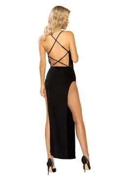 Roma Costume Sheer Mesh Corset Look Maxi Length Dress With Criss-Cross Back Detail CLOTHING