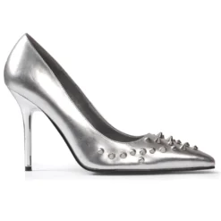 Ellie Shoes Silver Studded Pointy Toe Pump