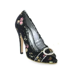 Ellie Shoes 4.5 Decorative Fabric Peep-Toe W/Rhinestones