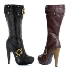 Ellie Shoes Knee High Steampunk Boots With Buckles And Studs