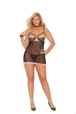 Elegant Moments Plus Size Lingerie Black Copper Cupless Babydoll