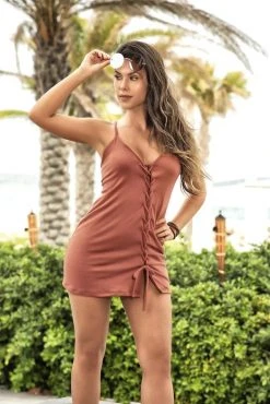 Espiral Crisscrossing Terracotta Dress CLOTHING