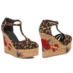 Ellie Shoes 4.5 Cork Wedge W/ Tattoo Embroidery