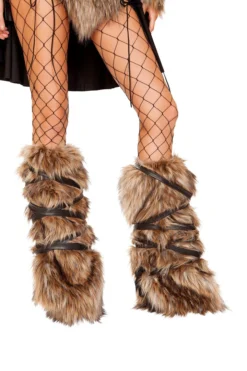 Roma Costume ACCESORIES Pair Of Faux Fur Leg Warmers With Strap Detail