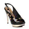Ellie Shoes 5 Peep Toe Sling Back With Star Accents & Chrome Heel