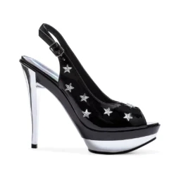 Ellie Shoes 5 Peep Toe Sling Back With Star Accents & Chrome Heel