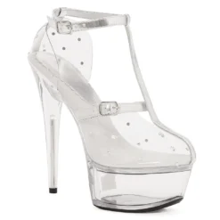 Ellie Shoes 6 CLEAR PLATFORM & CLEAR UPPER WITH RHINESTONES