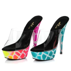 Ellie Shoes 6 Inch Giraffe Design NEON Mule