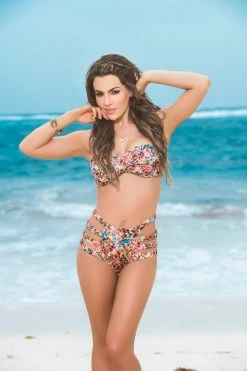 Espiral Spring Print High-Waist Strappy Bikini Bottom SWIMWEAR