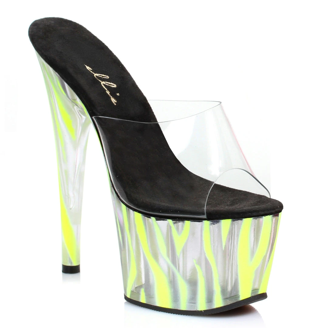 Ellie Shoes 7 Inch Mule With Blacklight Zebra Pattern 7 Ellie Shoes 7 Inch Mule With Blacklight Zebra Pattern