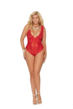 Elegant Moments Red Teddy Plus Size Lingerie
