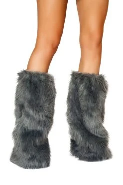 JValentine Faux Fur Legwarmers Grey Rave Leg Warmers & Wraps