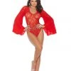 Elegant Moments Tops Red Lace Bodysuit With Bell Sleeves