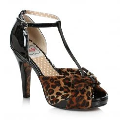 Ellie Shoes 4 T-Strap Peeptoe With Leopard Print