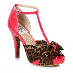 Ellie Shoes 4 T-Strap Peeptoe With Leopard Print