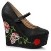 Ellie Shoes 4.5 Inch Closed Toe Wedge With Skull Pattern