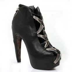 Ellie Shoes 5 Bootie W/Blk Patent Accent & Silver Trim