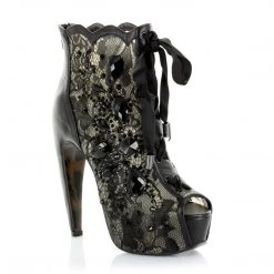 Ellie Shoes Concelaed 5.5 Heel W/Lace And Stone Peep Toe Ankle Boot