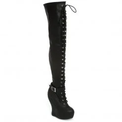 Ellie Shoes Knee High Lace Up Curve Wedge Boot