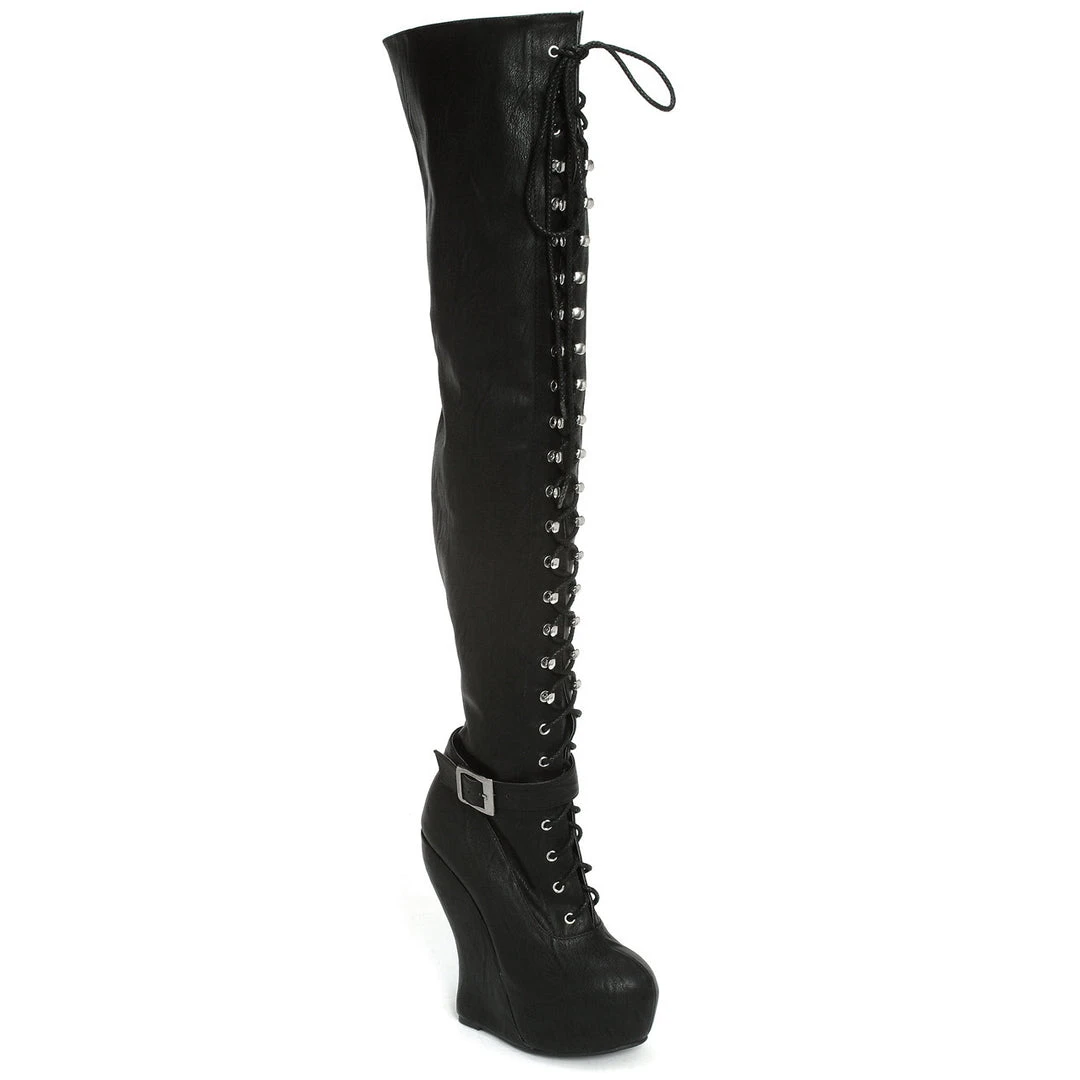 Ellie Shoes Knee High Lace Up Curve Wedge Boot 3 Ellie Shoes Knee High Lace Up Curve Wedge Boot