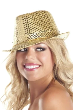 Be Wicked Sequin Fedora Hat - Gold ACCESORIES