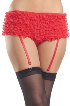 Be Wicked LINGERIE Ruffled Garter Shorts Red