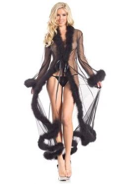 Be Wicked Marabou Robe Black LINGERIE