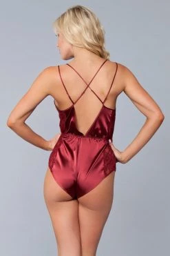 Be Wicked SLEEPWEAR Sarai Satin Romper Burgundy
