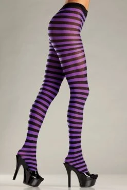 Be Wicked Hosiery Pantyhose Seamingly Striped Pantyhose Purple