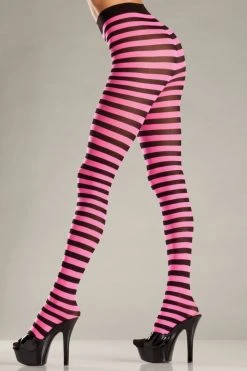 Be Wicked Hosiery Seamingly Striped Pantyhose Neon Pink