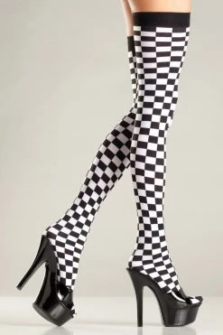 Be Wicked Checkerboard Thigh Highs Hosiery