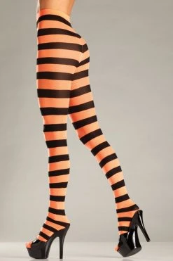 Be Wicked Wide Striped Pantyhose - Black/Orange Hosiery