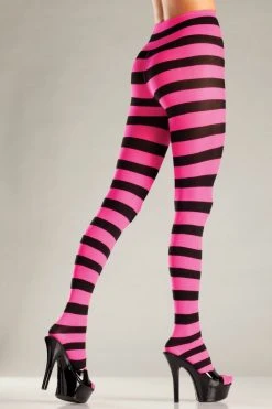 Be Wicked Wide Striped Pantyhose - Black/Pink