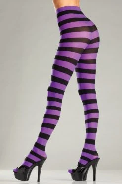 Be Wicked Wide Striped Pantyhose - Black/Purple